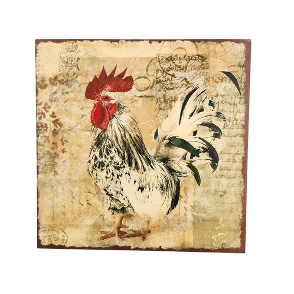Rustic Farmhouse Rooster Wall Art Set Of 2 Vintage-Inspired Decor 12" Square MDF - Picture 3 of 7